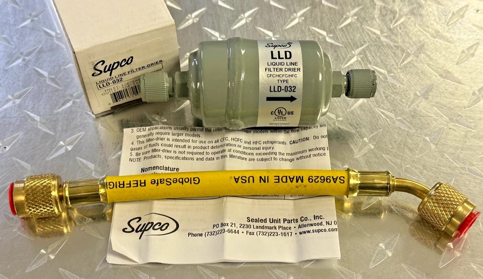 YELLOW JACKET Refrigerant Recovery Inlet Pre-Filter Kit Moisture Removal & Premium Jumper Hose