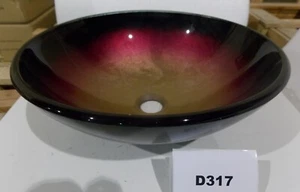 Red & Gold Foil Round Glass Vessel Sink with Black Exterior (D317) - Picture 1 of 4