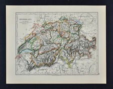 1895 Johnston Map - Switzerland & Germany Bern Lucerne Zurich Geneva Berlin Alps