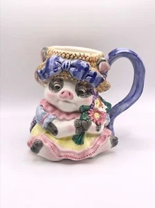 Fitz & Floyd Toby Mug Old Macdonalds Country Fair Pig with Easter Bonnet 1995 - Picture 1 of 10