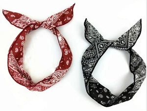 Women Girl Retro Boho Hip hop Paisley Bandana Hair Band wire bow Headband Scarf - Picture 1 of 30