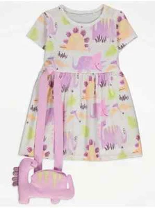 BNWT AGE 6-7 YEARS GIRLS "GEORGE" DINOSAUR DRESS & BAG OUTFIT (next day post) - Picture 1 of 5