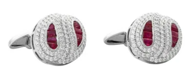 Brilliant Cut Ruby & Cubic Zirconia In 935 Silver Men's Fabulous Cufflinks - Image 1 of 4