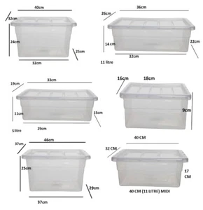 CLEAR PLASTIC STORAGE BOX BOXES WITH LID SPACE SAVING HOME OFFICE STACKABLE - Picture 1 of 16