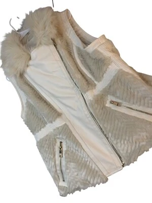 Chaleco con cremallera asimétrica de piel sintética y cuero crema Guess para mujer XL 10009 Foto 1 de 4