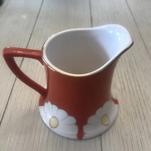 Grace Anthropologie Ceramic Creamer Sauce Dispenser Gold Trim Coral Red 3.5” h - Picture 1 of 4