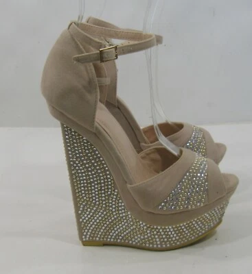 skintone STONES 6"High Wedge Heel  2"platform Open Toe  Shoes Women Size 8 - Image 1 of 4