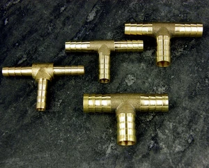  Brass T 3 way Hose Joiner Barbed Connector Air Fuel Water Pipe Gas Tubing - Picture 1 of 1