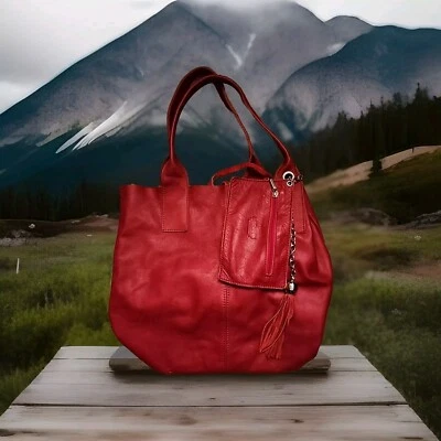 *NARDELLI*MUJER HECHO EN ITALIA ROJO BOLSO DE HOMBRO GRANDE BOLSO DE MANO CUERO  Foto 1 de 4