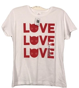 Yazbek Woman’s White Tee Love Love Love Cats Graphic Tee Shirt Size Large New - Picture 1 of 7