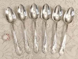 Meadowbrook/Heather ('36) ~ 6 - Oval Soup Spoons (7+") ~ Wm A Rogers Silverplate - Picture 1 of 5