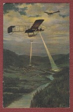 cartolina aeronautica aviazione notturna da Collegno a Milano 1913 illustratore