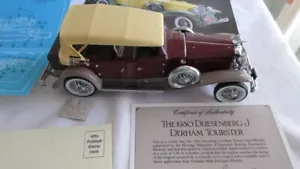 FRANKLIN MINT THE 1930 DUESENBERG J DERHAM TOURSTER BOX CERTIFICATE + ADVERTISE - Picture 1 of 3