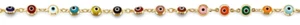 NEW 14K YELLOW GOLD MULTI COLOR EVIL EYE BRACELET - Picture 1 of 2
