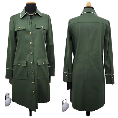 Worth New York Stretch Twill Shirt Dress NEW Cactus Green Gold Buttons Size 6 - Image 1 of 4