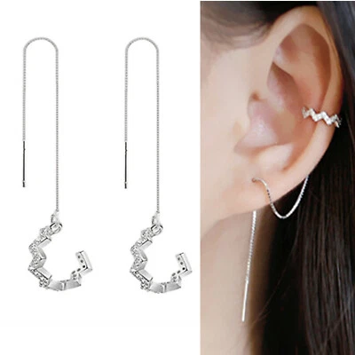 Orecchini A Pendente A Frangia Zigzag In Argento Sterling Con CZ Multi Uso - Immagine 1 di 4