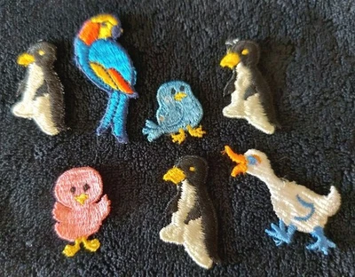 Parrot Penquins Duck Birds Lot Of 7 New Embroidered Sew-On Appliqué Patches - Image 1 of 2