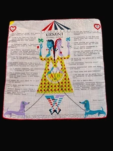 Vtg. FISBA Zodiac Horoscope Hanky Gemini 22 May through 21 June - Picture 1 of 5