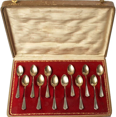 12 cucchiaini moka fini 9,5 cm argento 800 Franz Bahner Düsseldorf 1895-1917 + astuccio - Immagine 1 di 4