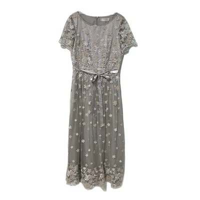 TAHARI Arthur S. Levine Серебряный вечернее платье миди женщин 8 полностью вышитый - Изображение 1 из 4