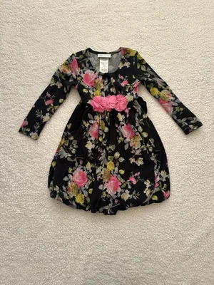 Bonnie Jean Black Floral Long Sleeve Girls Dress Girls Size 5 Bubble Hem Boho - Image 1 of 4