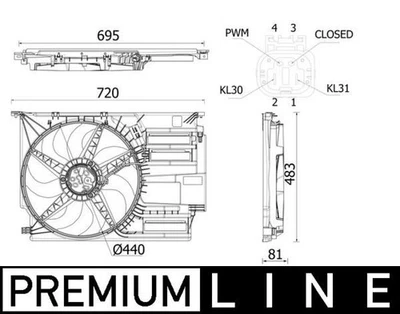 MAHLE CFF531000P Engine Cooling Fan 4 Pins 440mm Diameter Fits Mini Mini - Image 1 of 3