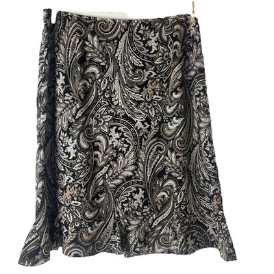 Pendleton Size 14 Silk/wool Black Paisley Skirt Side Zipper ,Ruffle Hem, Lined - Image 1 of 3