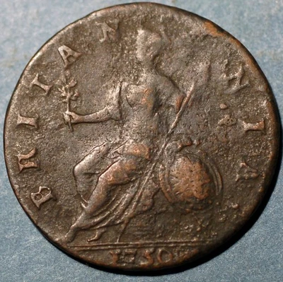Great Britain 1/2 Penny 1750 George II KM# 579.2 - Image 1 of 2