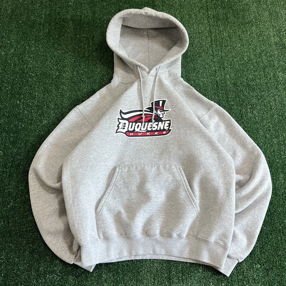 Vintage Champion Duquesne Dukes University Hoodie Mens Medium Gray Boxy 90s Y2K - Image 1 of 4