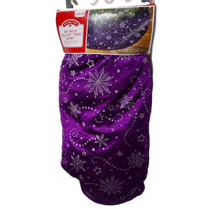 Purple Velvet Christmas Tree Skirt Silver Snowflake 48" Inch Holiday Time - Picture 1 of 8