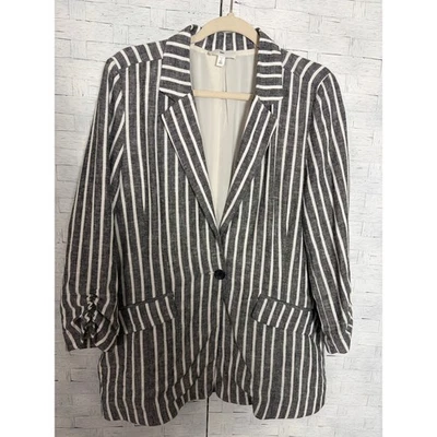BP. Women’s blazer line & rayon blend gray white stripe casual summer feminine￼￼ - Image 1 of 4