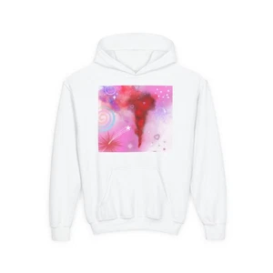 Youth Heavy Blend Hooded Sweatshirt with Colorful Swirl Design, Cozy Youth [...] - Picture 1 of 19