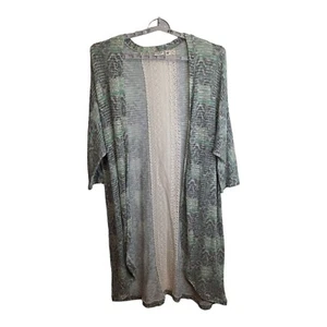 Cato Woman 26/28W Light Green Open Long Cover Up Cardigan Duster Lace Insert - Picture 1 of 11