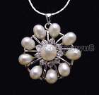 32Mm Flower 6-7Mm Pink Rice Pearl Pendant Necklace For Women Chokers 17" Chain
