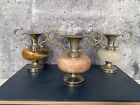 Trio Miniature Vases Onyx Metal Brown Pink White Vintage Set Of 3.