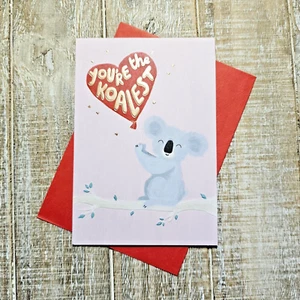 Tarjeta de San Valentín American Greetings 5X7 Koala Oso Rosa Rojo Corazón Dorado - Imagen 1 de 8