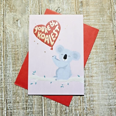 American Greetings Valentine's Day Card 5X7 Koala Bear Pink Red Heart Gold - Image 1 of 4