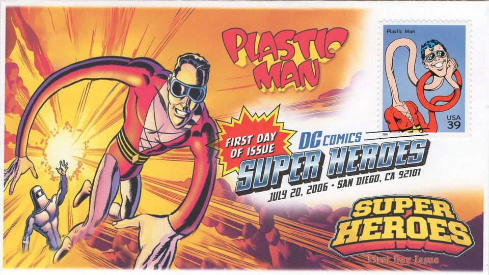 AO-4084g-1, 2006, DC Comics Super Heroes, Plastic Man, FDC, Add-on Cachet. Digit - Image 1 of 1