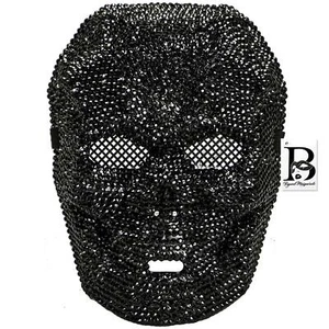 RHINESTONE FACE MASK FULL SKULL HALLOWEEN MASQUERADE MASK (Black) - Picture 1 of 2