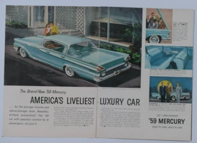 1959 Mercury Montclair Vintage 4 Dr Hardtop Cruiser Impressão Original Anúncio 2 Páginas - Imagem 1 de 4