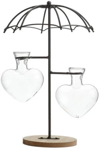 TJ Global Umbrella Double Glass Heart Vase Planter Holder, Plant Terrarium,... - Picture 1 of 7