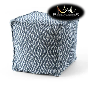 Modern beautiful POUFFE "SQUARE" for sitting 50x50x50 cm navy / cream BOHO - Picture 1 of 6