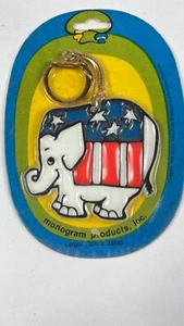 Vintage 70's Keychain - Elephant w Patriotic blanket on back - NEW SEALED - Picture 1 of 4