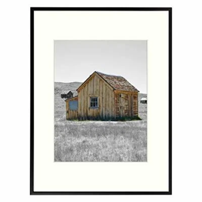 12x16 Black Aluminum Picture Frame with Ivory Mat for 8.5x11 Photo Real Glass - Image 1 of 4