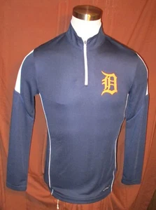 Detroit Tigers Mens Long-Sleeve 1/4-Zip Shirt Blue Majestic Cool Base Size S EUC - Picture 1 of 6