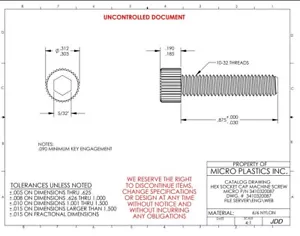 Tapa de cabeza de nailon x40 10-32 X 7/8" tornillo Allen PERNO hexagonal ESSENTRA 3410320087 - Imagen 1 de 10