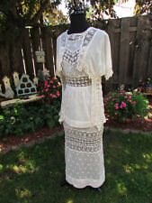 Antique 1800's to early 1900's Edwardian Light Tan Wedding Dress Cotton & Lace