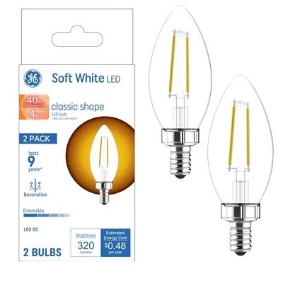 GE Soft White 40W Decorative Candelabra Base LED 2 Light Bulbs E12 Dimmable! - Image 1 of 4