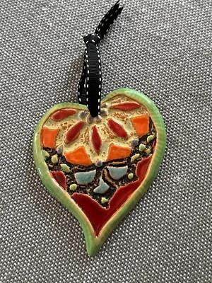Textured Heart Pottery Ornament Signed Laurie Pollpeter Eskenazi - Image 1 of 4