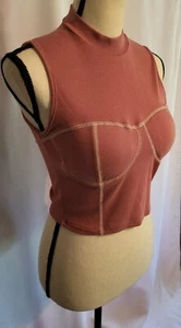 ☆SEXY☆ New OGL Built-In Bra Brami Turtleneck Crop Top Sz L Rose Pink Club Rave - Picture 1 of 11